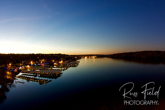 View of the Saint Croix River just after sun down as seen from the new Saint Croix Bridge spanning from Minnesota to Wisconsin just south of Stillwater, Mn